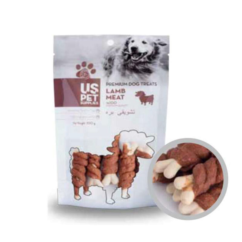  تصویر تشویقی سگ استخوان کلسیم با دورپیچ گوشت بره یو اس پت وزن 100 گرم 