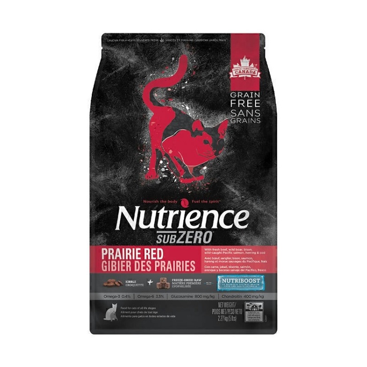 تصویر بسته بندی غذای خشک گربه نوترینس با طعم گوشت Nutrience Subzero Prairie Red وزن 2.27 کیلوگرم از پهلو
