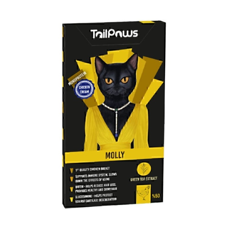 تصویر بستنی گربه مولی با طعم مرغ TailPaws Molly Cat Treat With Chicken وزن 15 گرم