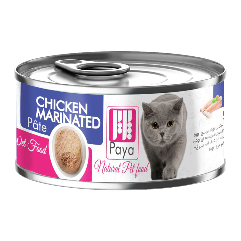  عکس بسته بندیکنسرو غذای گربه پایا مدل Chicken Marinated وزن 120 گرم 