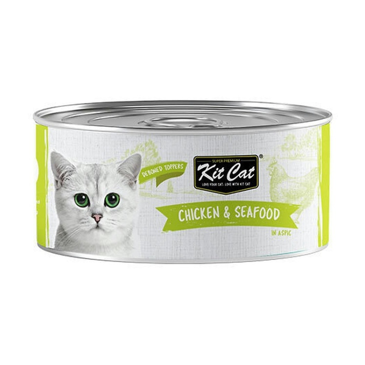 تصویر کنسرو غذای گربه کیت کت با طعم مرغ و غذای دریایی KitCat Chicken & Seafood وزن 80 گرم