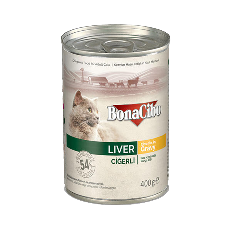  کنسرو غذای گربه بوناسیبو مدل Liver Chunk in Gravy وزن 400 گرم 