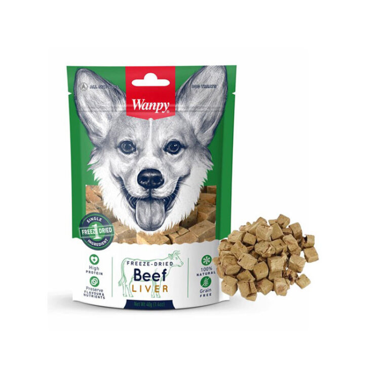 تصویر تشویقی سگ ونپی با طعم گوشت گاو و جگر خشک شده Wanpy Dog Treat With Beef And Liver وزن 40 گرم