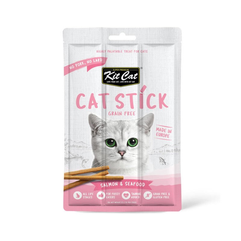  غذای تشویقی مدادی گربه کیت کت با طعم ماهی سالمون و غذای دریایی Kit Cat Cat Sticks With Salmon & Seafood وزن 15 گرم 