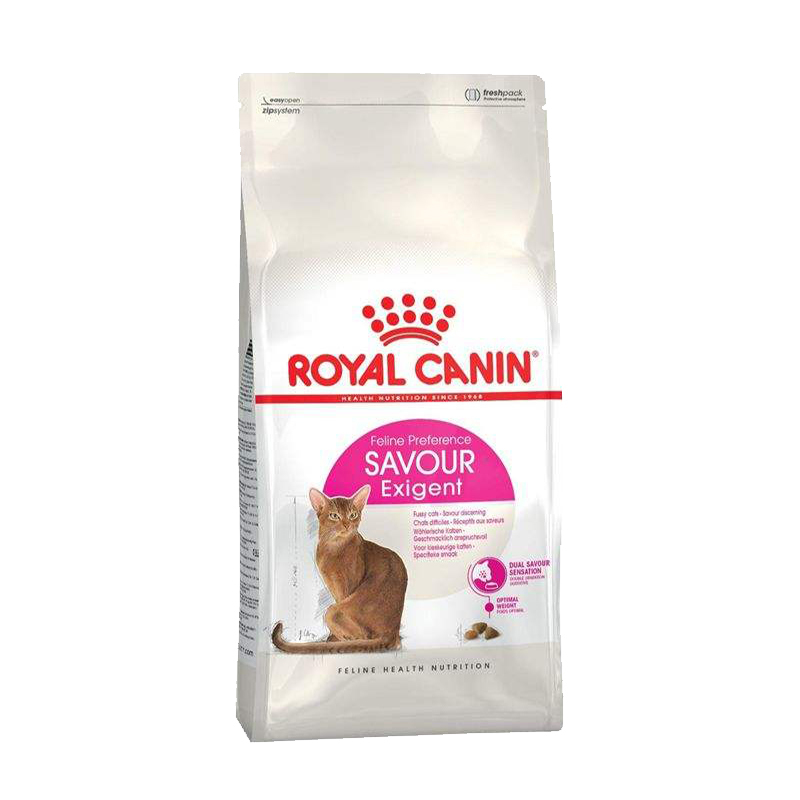  تصویر غذای خشک گربه رویال کنین مخصوص گربه بد غذا Royal Canin Savour Exigent وزن 400 گرم از نمای رو به رو 