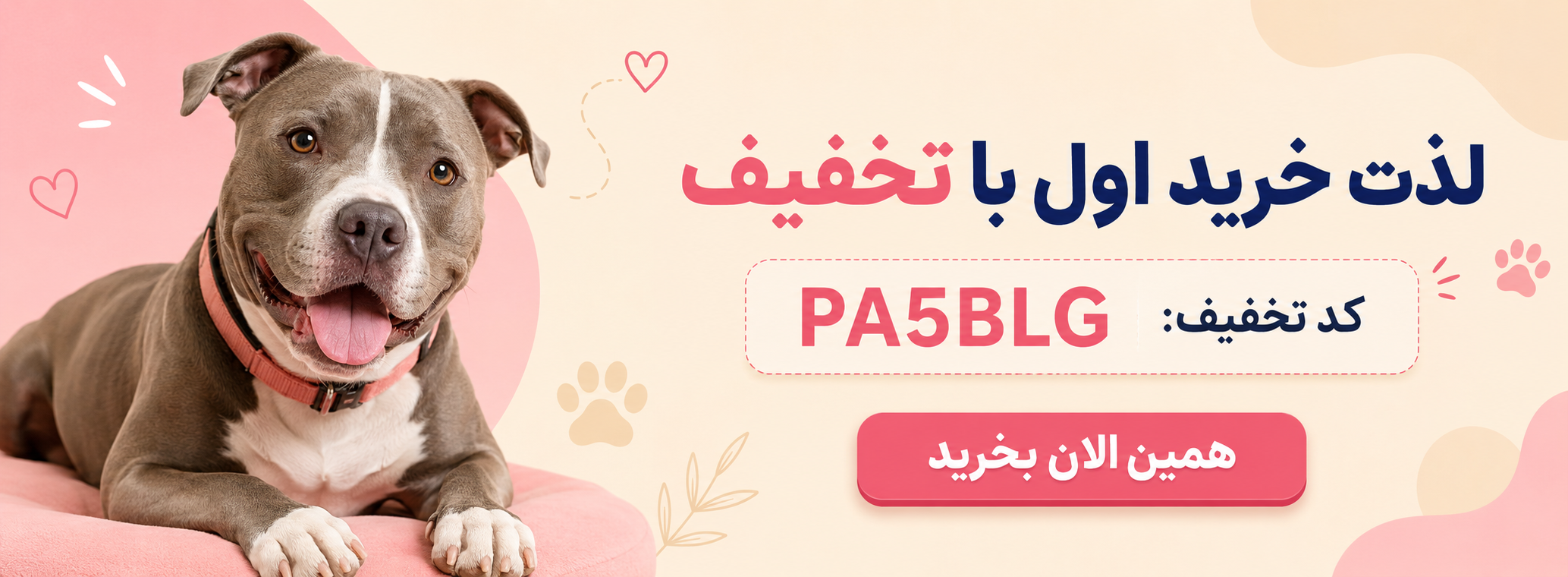 اگر قصد خرید غذای خشک سگ دارید، با کد PA5BLG از تخفیف ویژه در خرید اول بهره‌مند شوید. 