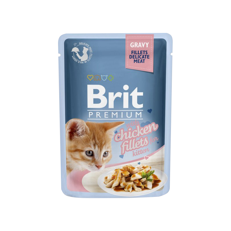  پوچ بچه گربه بریت مدل Brit Kitten Chicken Fillets in Jelly وزن 85 گرم 