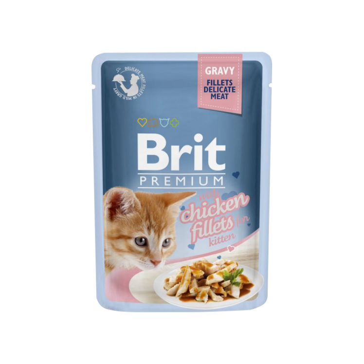 پوچ بچه گربه بریت مدل Brit Kitten Chicken Fillets in Jelly وزن 85 گرم