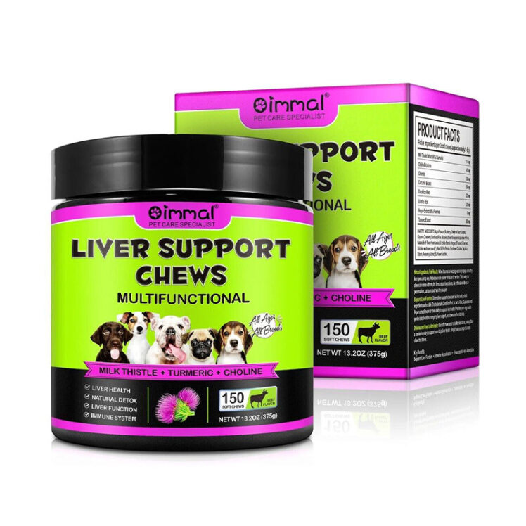 عکس تشویقی سگ جویدنی مراقبت از کبد اویمال با طعم گوشت گوساله Oimmal Liver Support Dog Chews with Beef بسته 150 عددی
