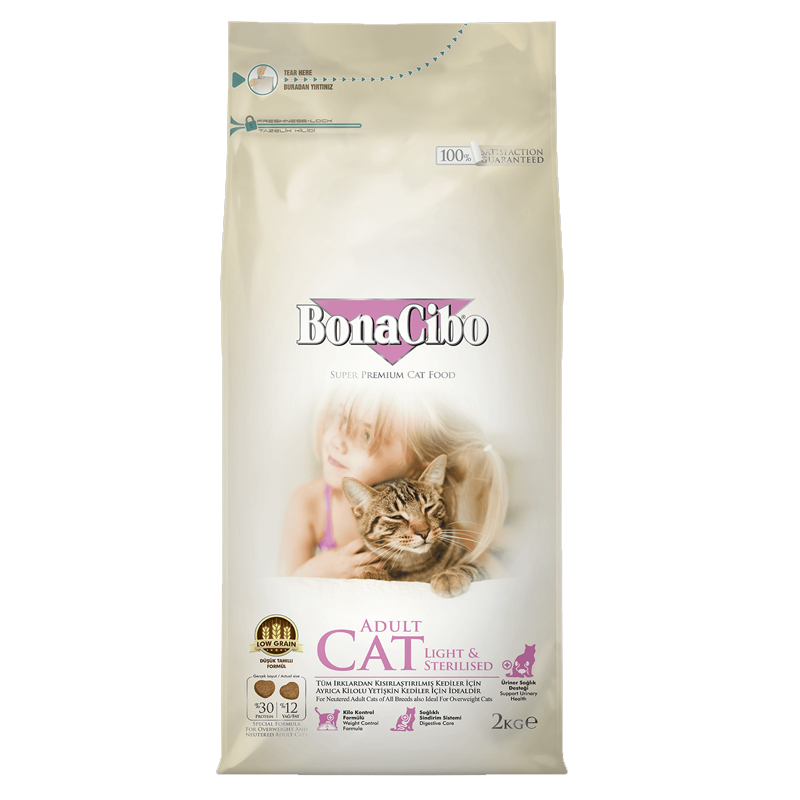  عکس بسته بندی غذای خشک گربه بوناسیبو مدل Adult Light & Sterilised وزن 2 کیلوگرم 