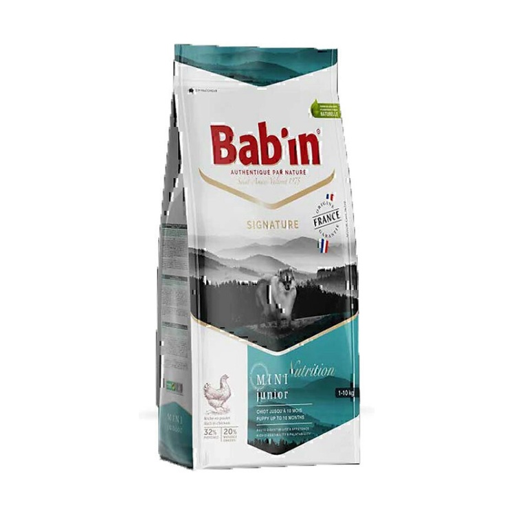 تصویر توضیحات غذای خشک توله سگ نژاد کوچک بابین Babin Mini Junior With Chicken وزن 3 کیلوگرم