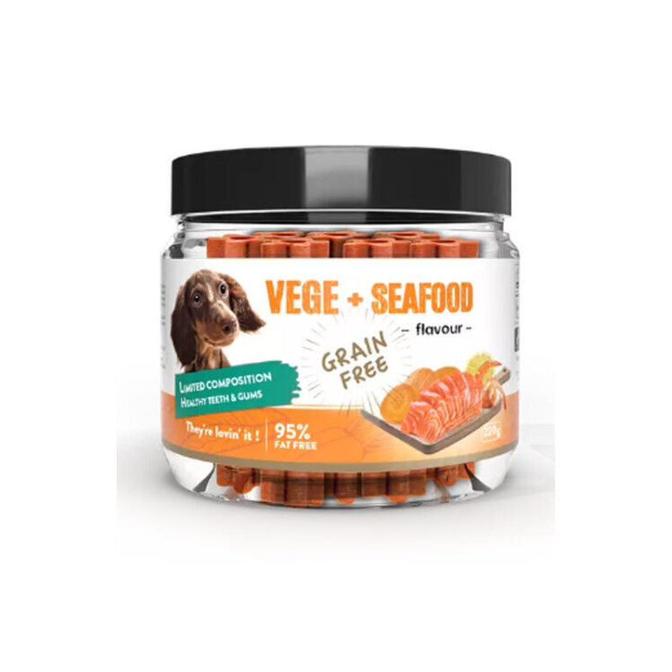 تصویر 1 تشویقی سگ بدون گندم هابون با طعم غذای دریایی و سبزیجات Howbone Dog Snacks وزن 200 گرم