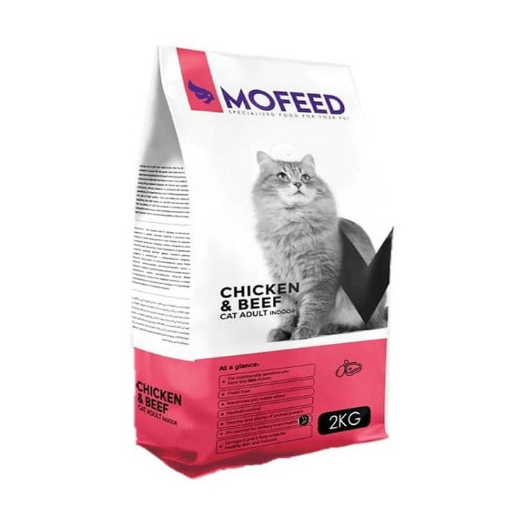 تصویر بسته‌بندی پشت غذای خشک گربه مفید با طعم گوشت و مرغ Mofeed Chicken and Beef Cat Dry Food وزن 2 کیلوگرم