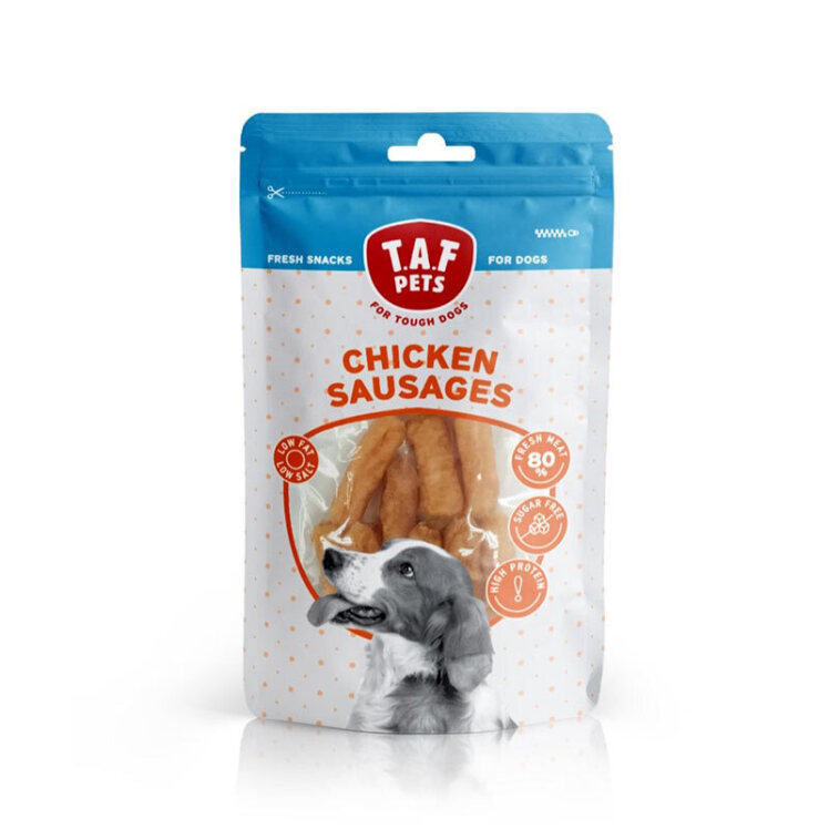 عکس تشویقی سوسیسی سگ تاف پتز با طعم مرغ T.A.F. Pets Chicken Sausages وزن 75 گرم