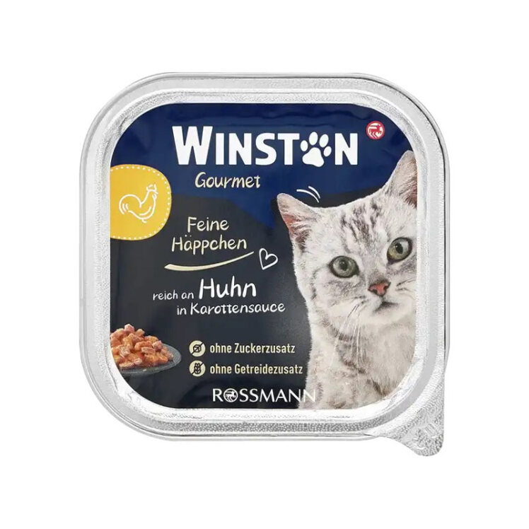 تصویر غذای کاسه ای گربه وینستون با طعم مرغ در سس هویج Winston Chicken in Carrot Sauce وزن 100 گرم