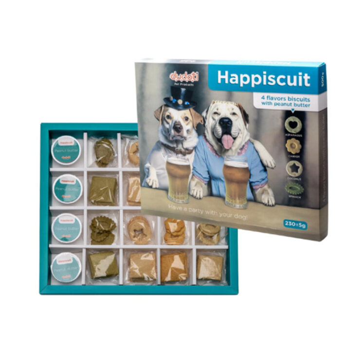 تصویر 1 پک مهمانی چهار طعم دودوتی به همراه کره بادام زمینی Dudoti Happiscuit With Peanut Butter وزن 230 گرم