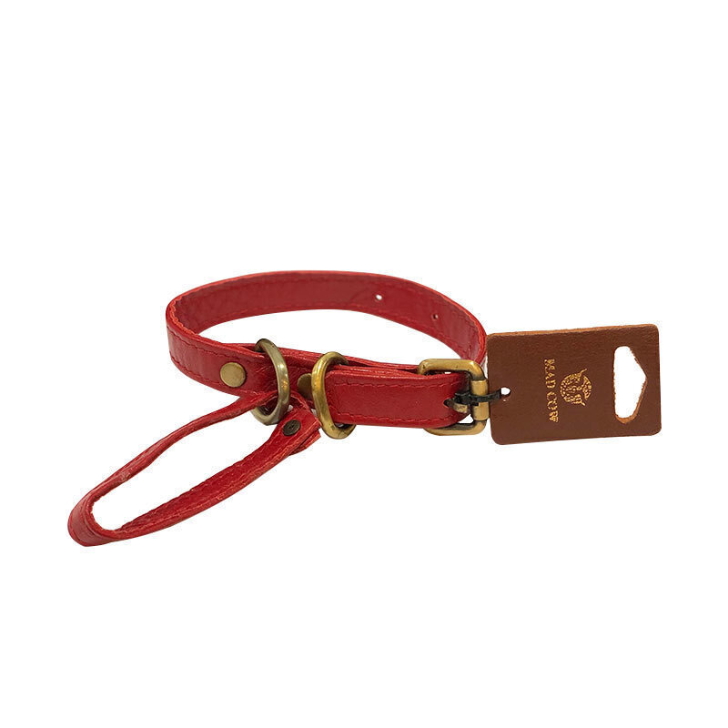  ست قلاده گردنی تسمه ای سگک دار بدون لید و دستبند سگ مدکاو Mad Cow Dog Collar with Buckle سایز M رنگ قرمز 