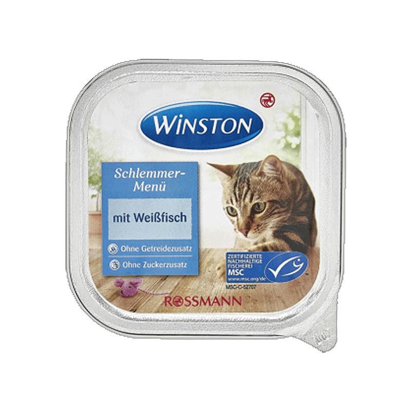  تصویر غذای کاسه ای گربه وینستون مدل White Fish وزن 100 گرم 