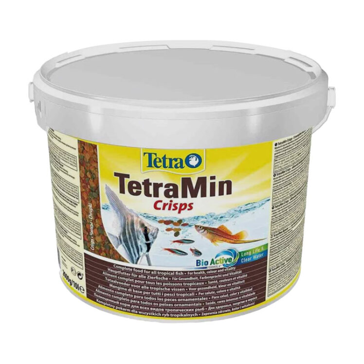 عکس بسته بندی سطلی غذای پولکی ماهی های زینتی تترا Tetramin Crisps حجم 10 لیتر