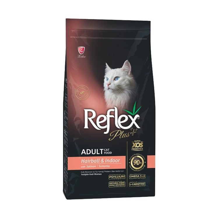 عکس دانه غذای خشک گربه باطعم سالمون مدل هربال رفلکس پلاس Reflex Plus Hairball & Indoor with Salmon وزن 15 کیلوگرم