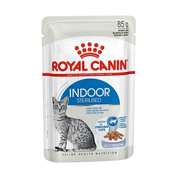تصویر بستههای پوچ گربه عقیم شده خانگی رویال کنین با طعم مرغ در ژله Royal Canin Indoor Sterilised وزن 85 گرم
