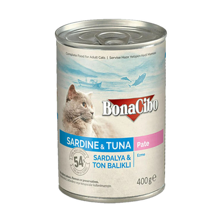 کنسرو غذای گربه بوناسیبو مدل Sardin & Tuna Pate وزن 400 گرم