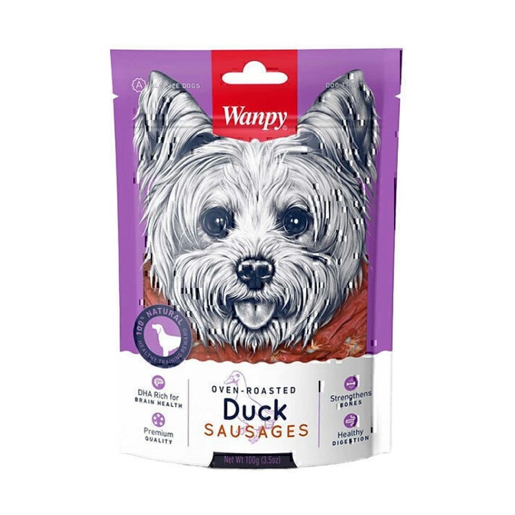 تصویر محتویات تشویقی سوسیسی سگ ونپی با طعم اردک Wanpy Duck Sausages وزن 100 گرم