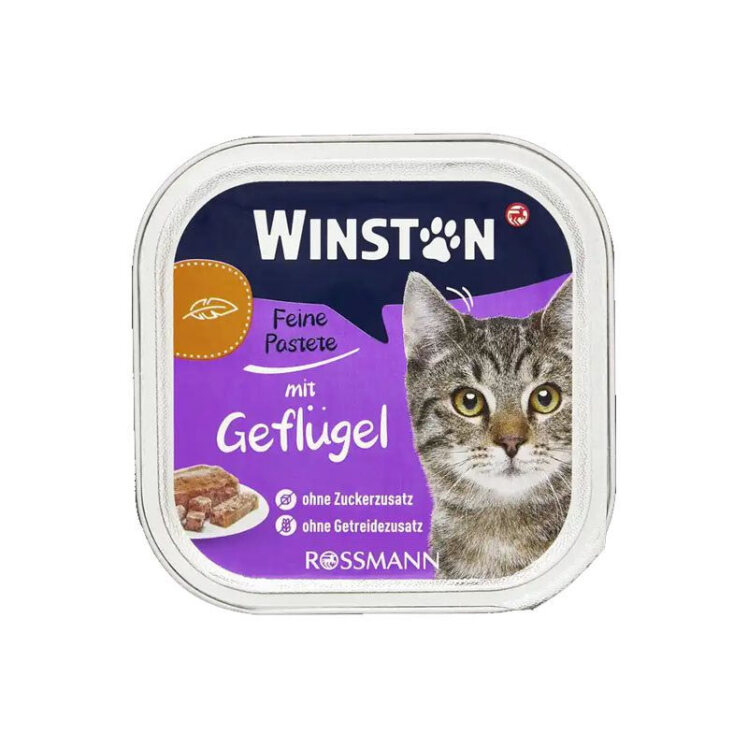 تصویر جلو غذای کاسه ای گربه وینستون با طعم گوشت پرندگان Winston Poultry وزن 100 گرم