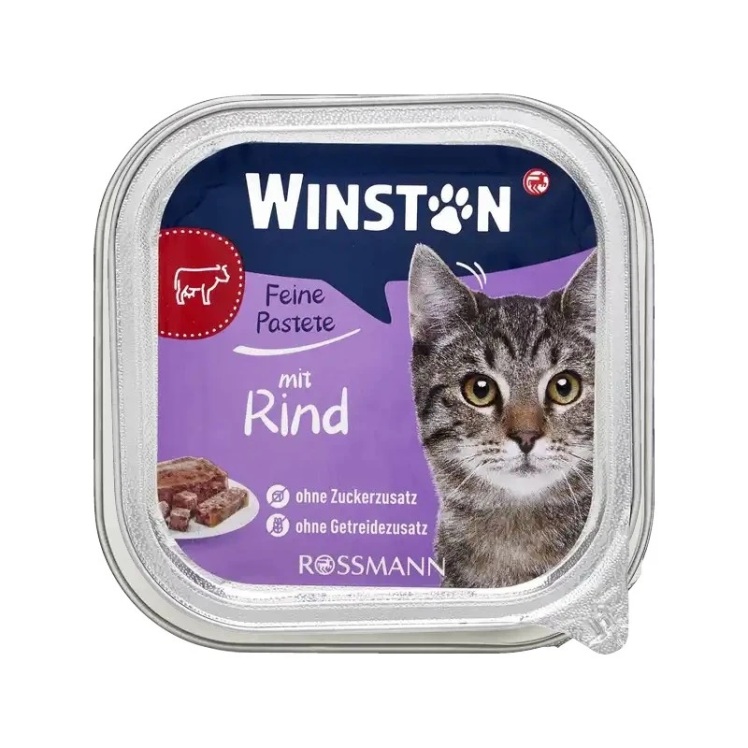 تصویر غذای کاسه ای گربه وینستون با طعم گوشت Winston Beef وزن 100 گرم