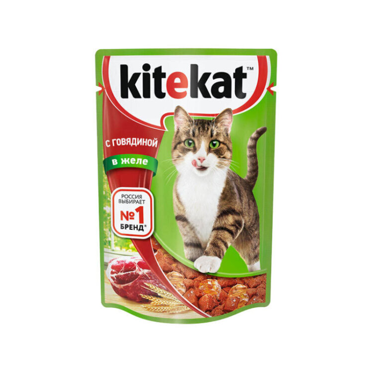 تصویر پوچ گربه کیت کت با طعم گوشت گاو KiteKat Beef In Jelly وزن 85 گرم