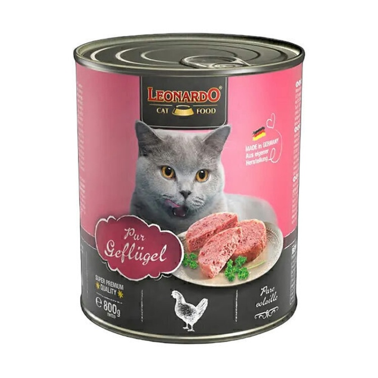 تصویر محتویات کنسرو غذای گربه لئوناردو با طعم مرغ و بوقلمون Leonardo Pure Poultry وزن 800 گرم