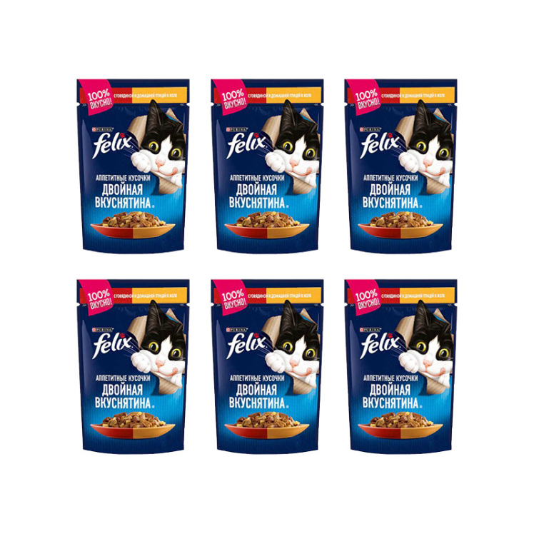 تصویر پوچ گربه فلیکس با طعم گوشت و مرغ Felix Chicken & Beef وزن 85 گرم 