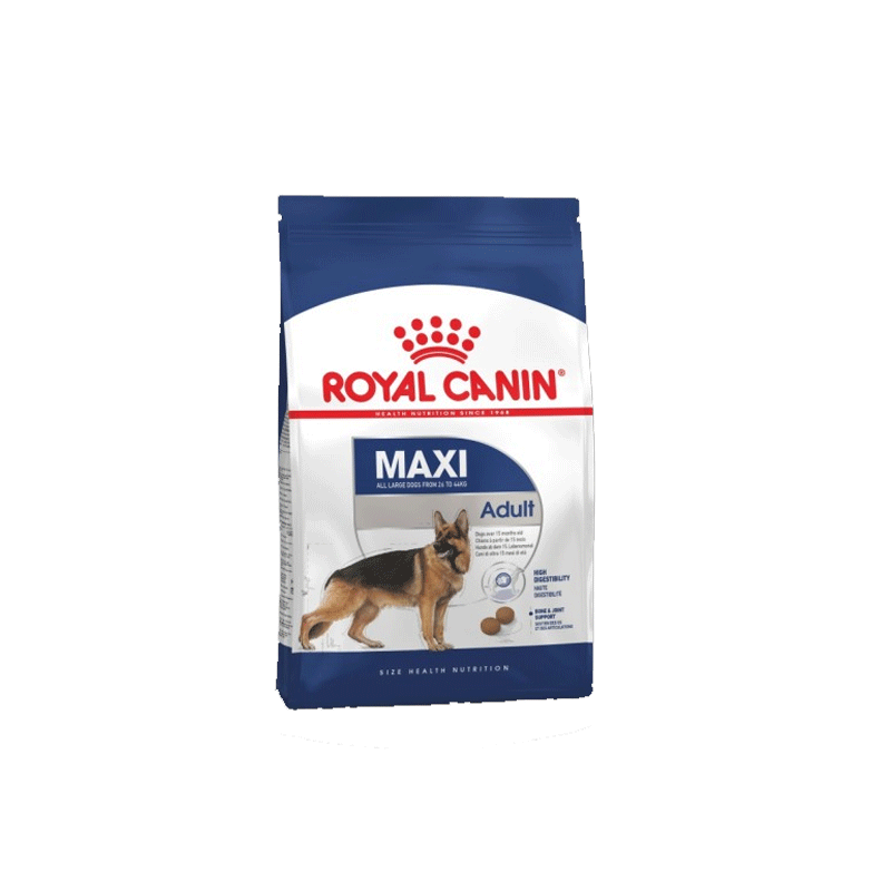  تصویر غذای خشک سگ بالغ نژاد بزرگ رویال کنین Royal Canin Maxi Adult وزن 15 کیلوگرم از نمای رو به رو 
