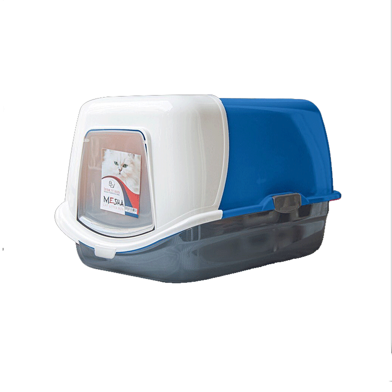  تصویر ظرف خاک گربه هپی پت مدل مشا مسقف همراه با بیلچه رنگ آبی 