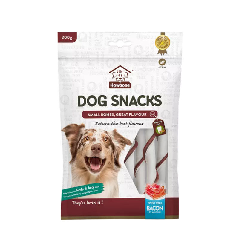  تصویر 1 تشویقی پیچی استخوانی بدون دانه هابون با طعم بیکن Hawbone Dog Snacks With Bacon Flavour وزن 200 گرم 