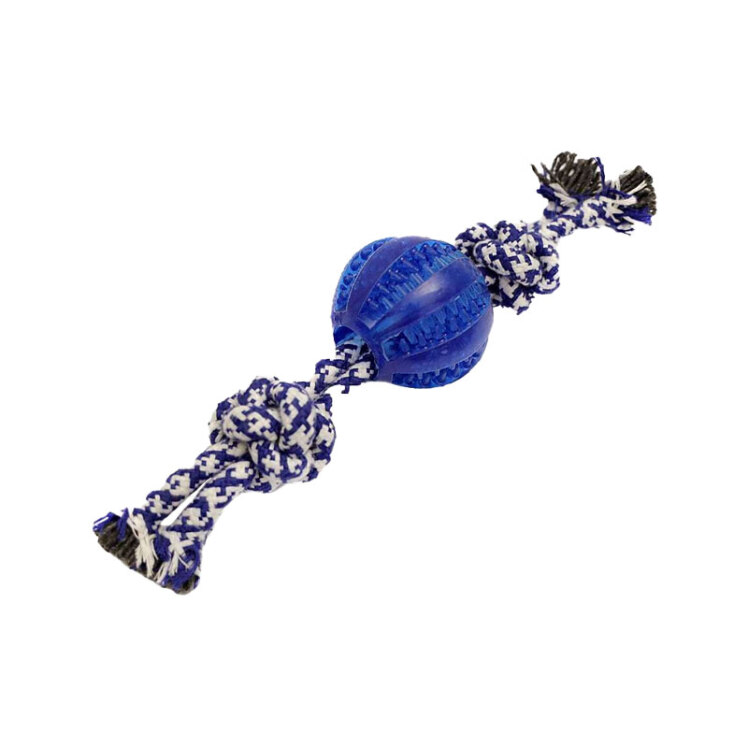 تصویر اسباب بازی دندانی سگ مدل توپ و طناب رنگ آبی