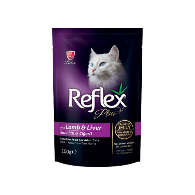  تصویر پوچ گربه رفلکس پلاس با طعم بره و جگر در ژله Reflex Plus Lamb & Liver In Jelly وزن 100 گرم 