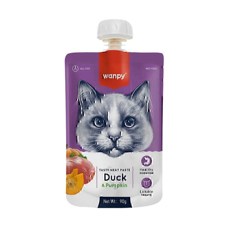 عکس محتویات پودینگ غذای گربه ونپی با طعم اردک و کدو‌حلوایی Wanpy Soup Duck & Pumpkin وزن 90 گرم