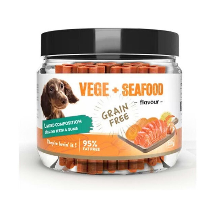 تصویر 2 تشویقی سگ بدون گندم هابون با طعم غذای دریایی و سبزیجات Howbone Dog Snacks وزن 200 گرم