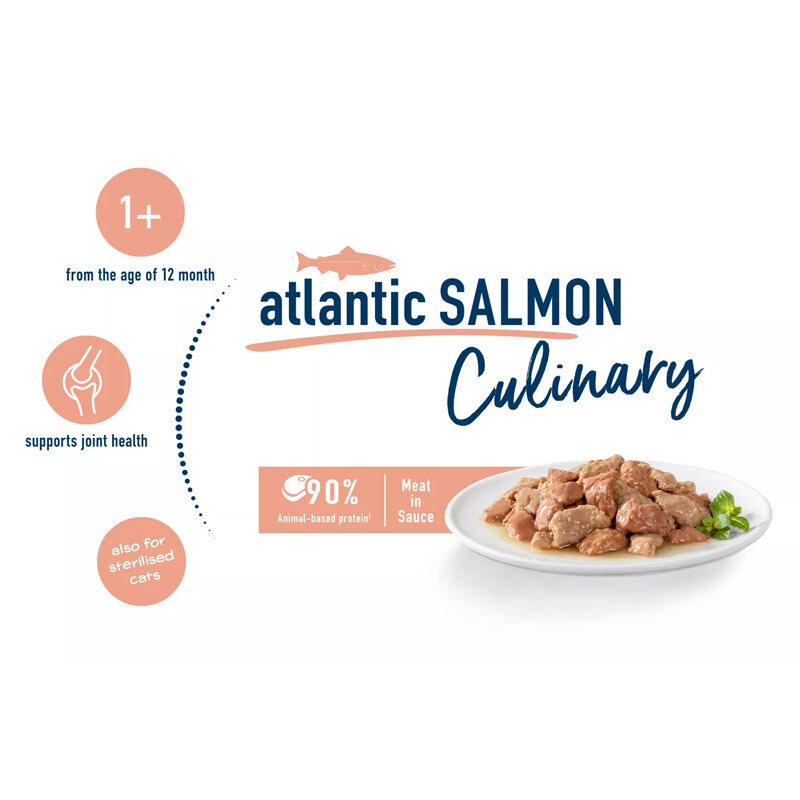  تصویر محتویات پوچ گربه هپی کت با طعم سالمون Happy Cat Culinary Atlantic Salmon وزن 85 گرم 