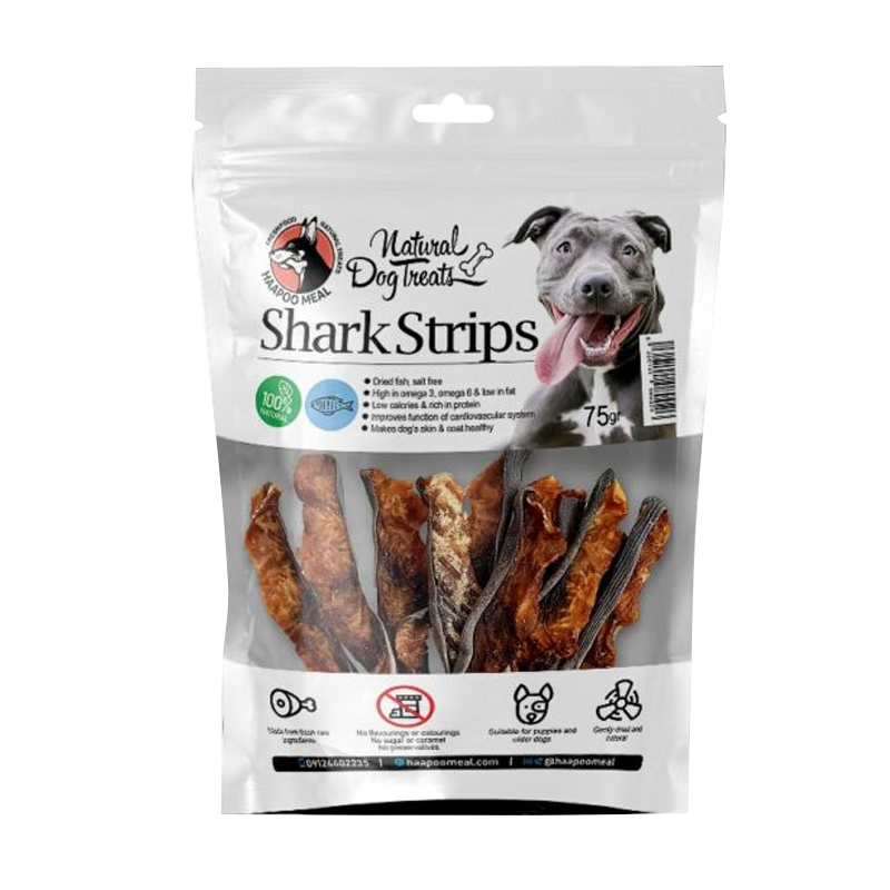 عکس بسته بندی تشویقی سگ هاپومیل مدل Shark Sripes وزن 75 گرم 