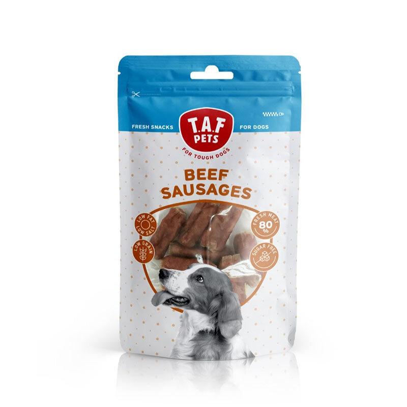  عکس تشویقی سوسیسی سگ تاف پتز با طعم گوشت گاو T.A.F. Pets Beef Sausages وزن 75 گرم 