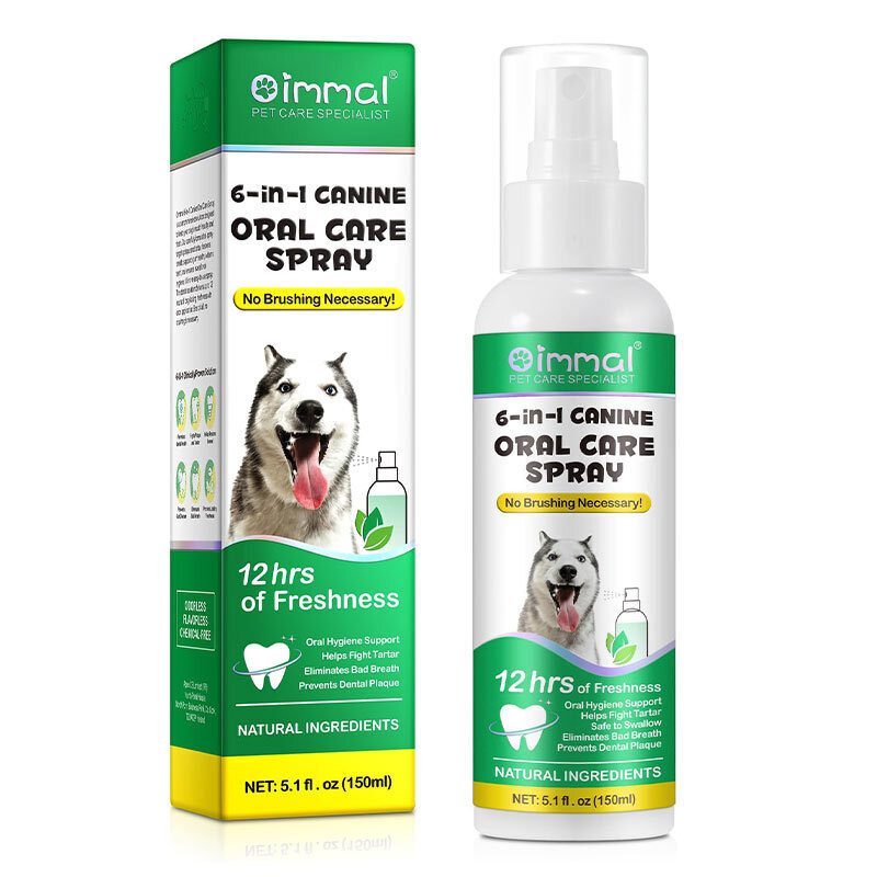  عکس اسپری مراقبت از دهان سگ اویمال حاوی عصاره آلوئه‌ورا و چای سبز Oimmal Oral Care Dog Spray حجم 150 میلی‌لیتر 