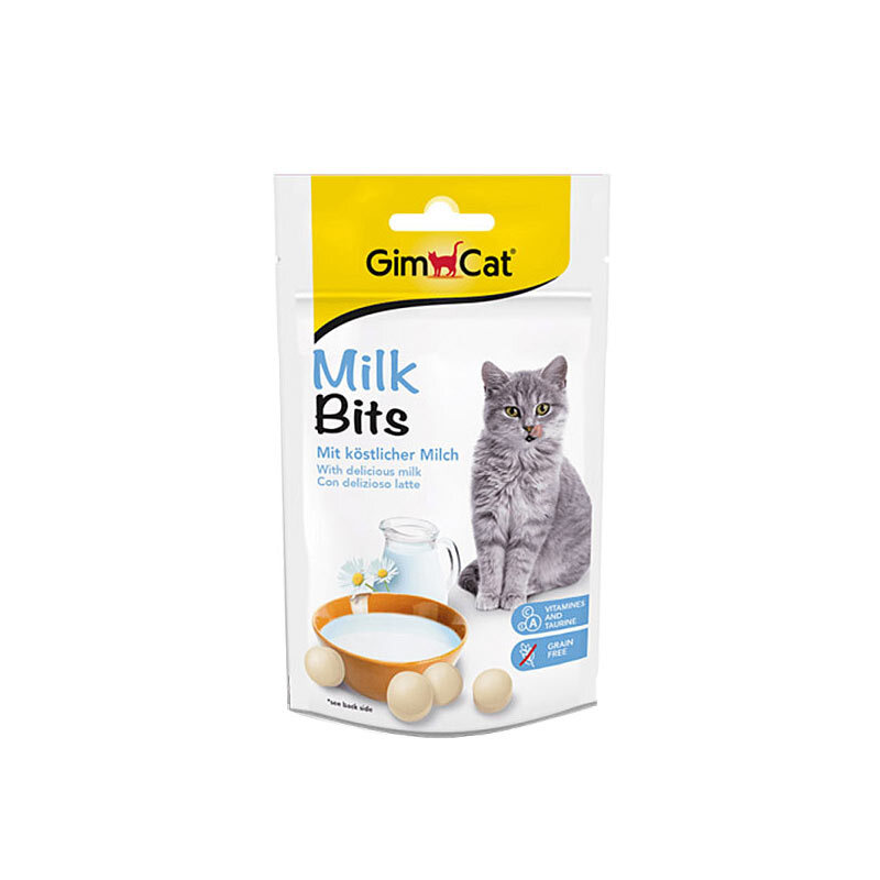  تصویر اسنک تشویقی توپی گربه با طعم شیر جیم کت GimCat Milkbits وزن 50 گرم 