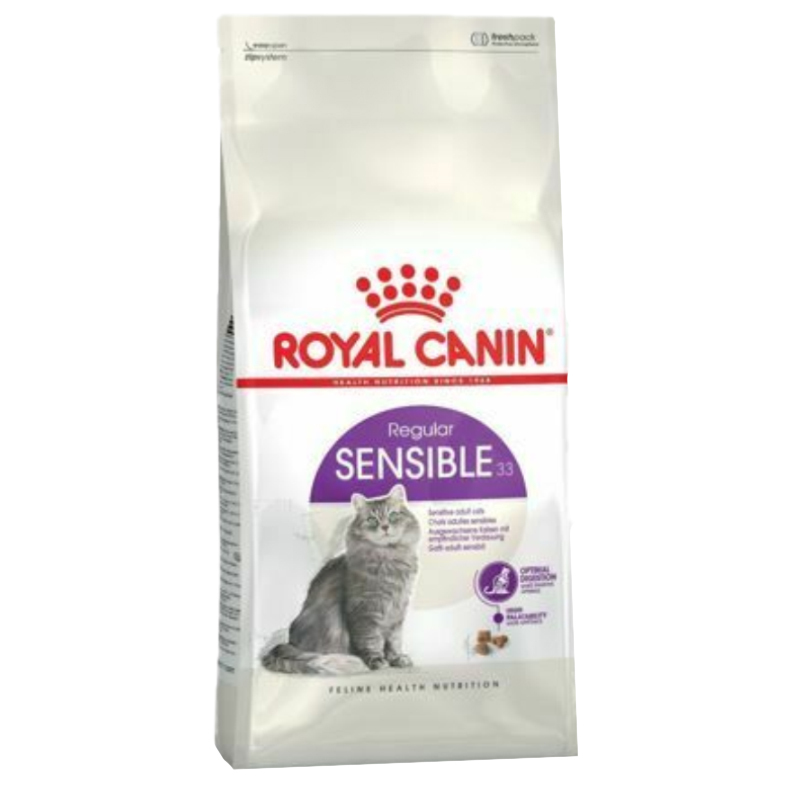  تصویر غذای خشک گربه بالغ با گوارش حساس رویال کنین Royal Canin Sensible Adult Cats وزن 4 کیلوگرم از نمای رو به رو 
