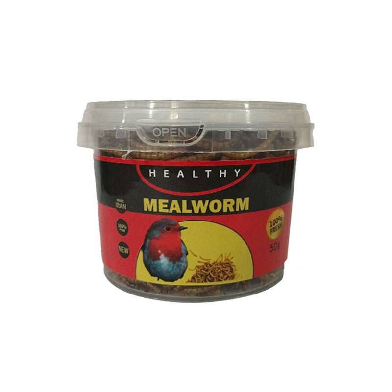  تصویر بسته بندی کرم خشک شده پرندگان هلثی Healthy Dry Mealworm وزن 50 گرم 