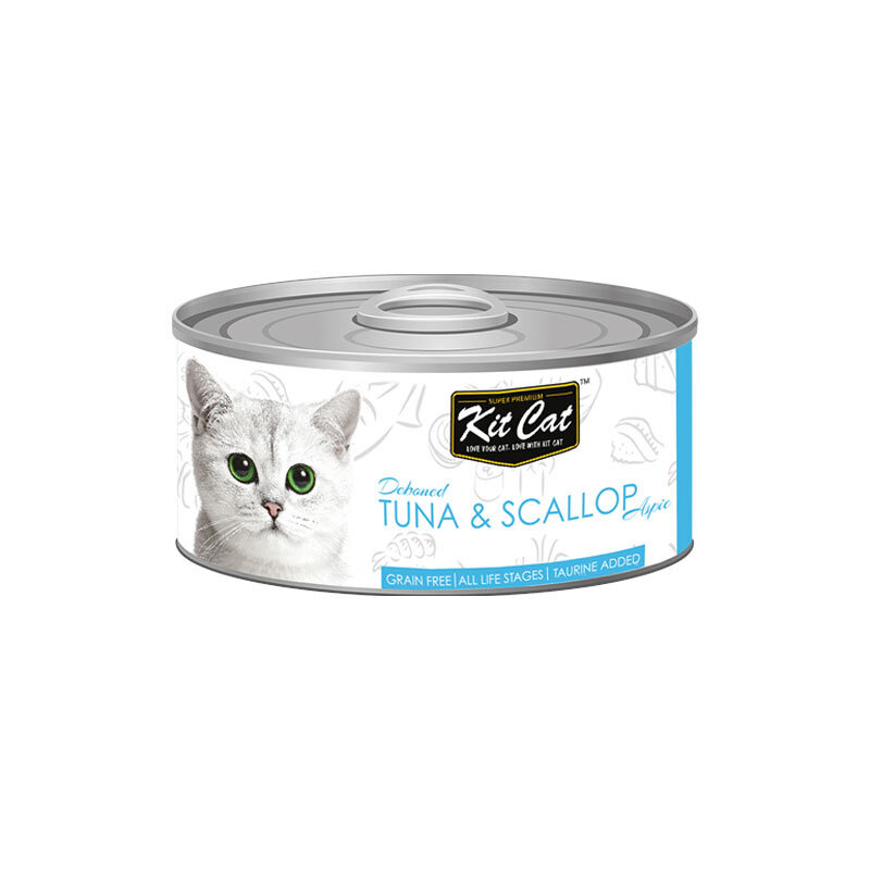  تصویر کنسرو غذای گربه کیت کت با طعم ماهی تن و صدف KitCat Tuna & Scallop وزن 80 گرم 