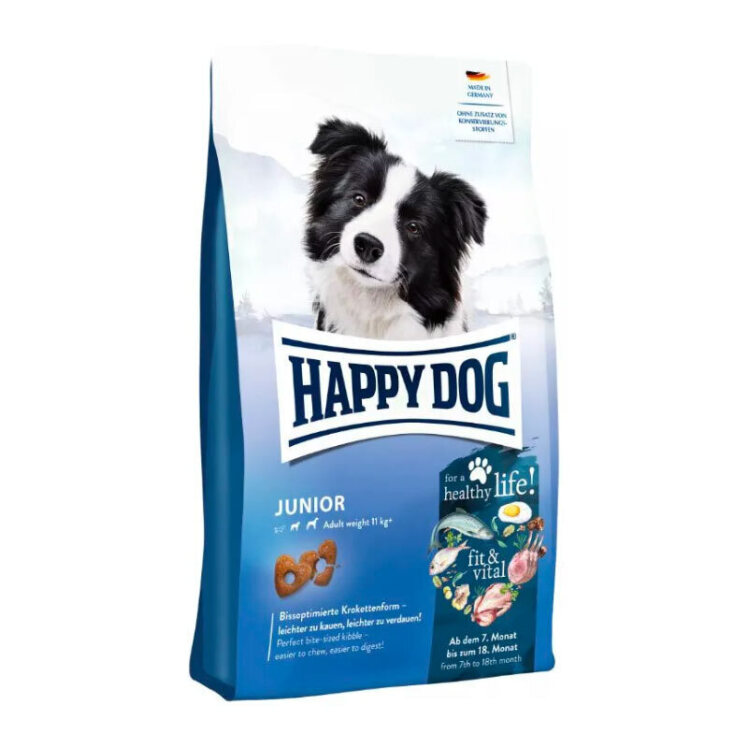 تصویر غذای خشک سگ جوان هپی داگ Happy Dog Supreme Fit & Vital Junior وزن 4 کیلوگرم از نمای رو به رو