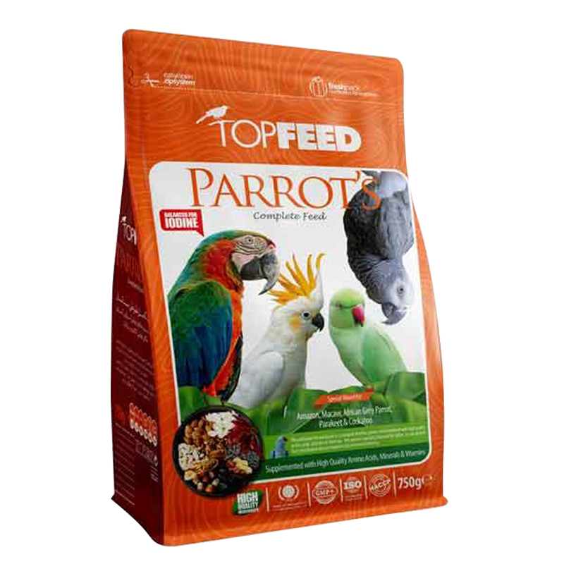  عکس بسته بندی خوراک آجیلی طوطی سانان تاپ فید مدل Parrots Complete Food وزن 750 گرم 