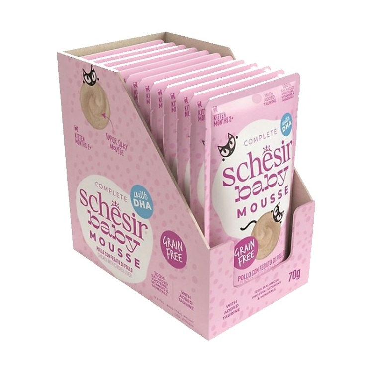 عکس بستهبندی پوچ بچه گربه شسیر با طعم مرغ و جگر مرغ Schesir Baby Mousse With Chicken and Chicken Liver وزن 70 گرم